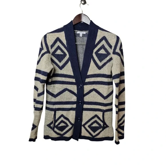 Toad & Co 100% Lambs Wool Cardigan Cream & Navy Warm Sweater - Picture 2 of 6